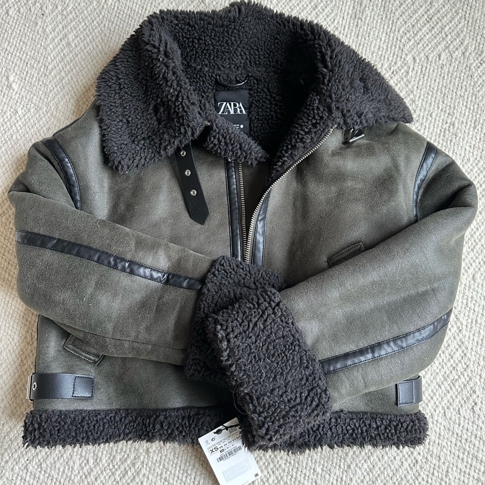 New Zara Green Double Faced Jacket Coat